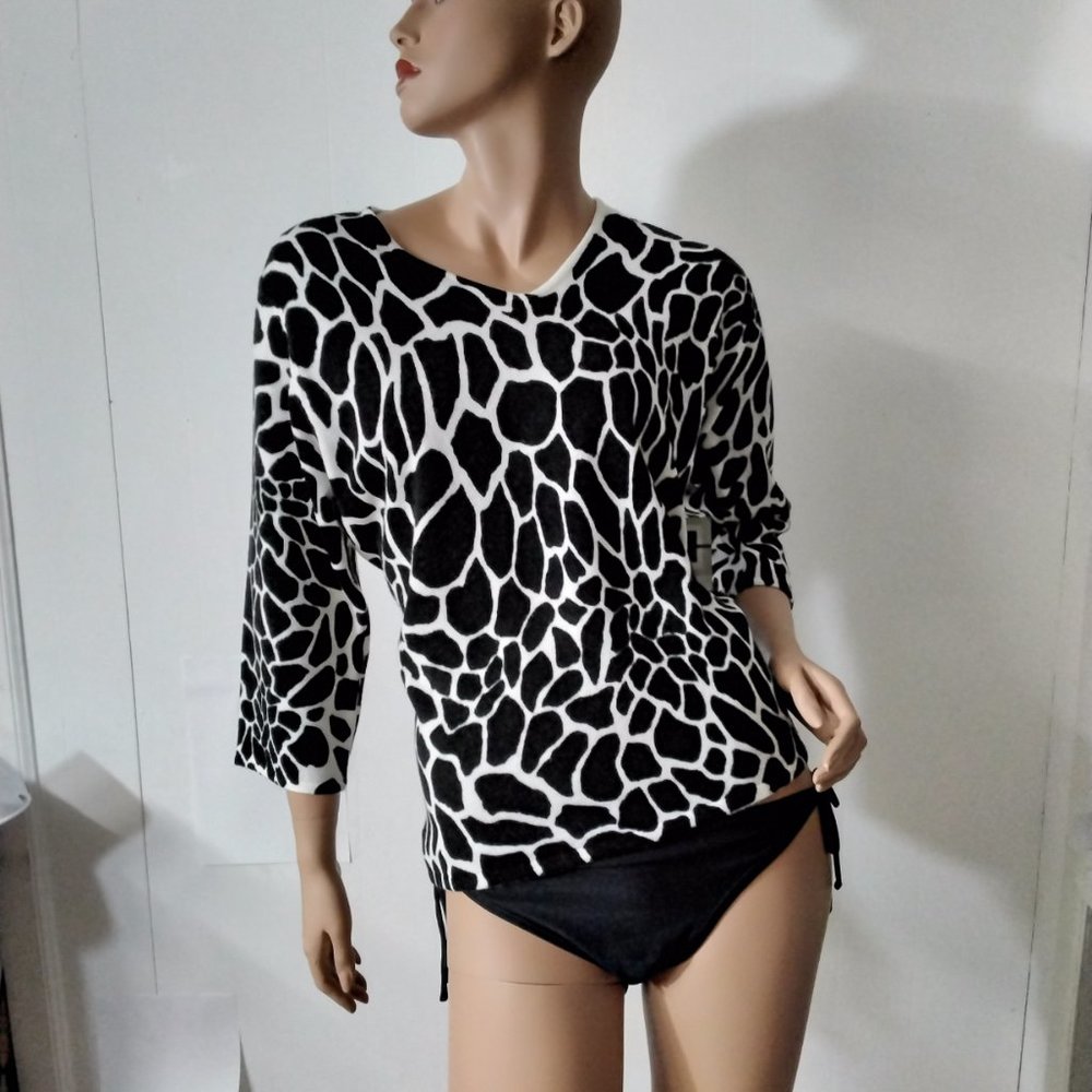 Hampshire Studio Luxelon Sweater Animal Pattern Size XL Xtra Lar 3/4 Sleeves *01